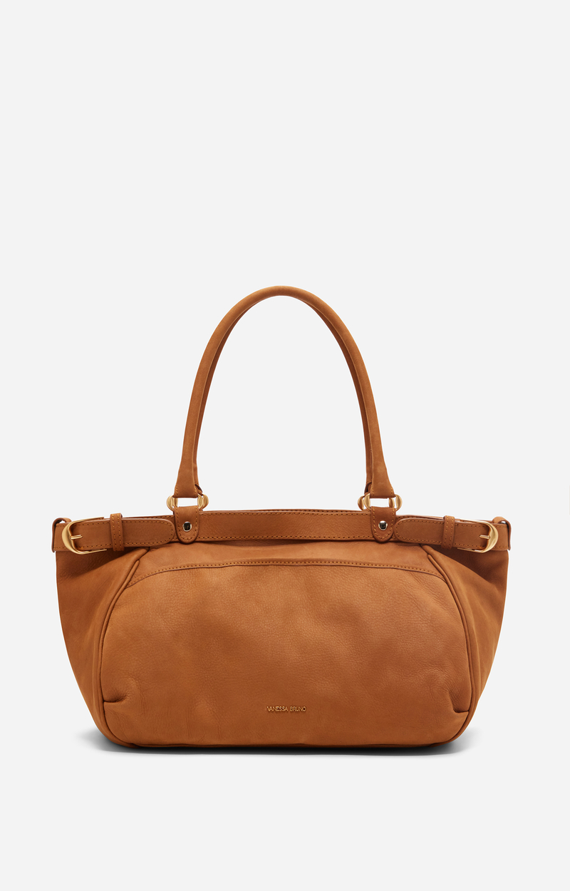Small Nubuck Leather Lune Bag Cowhide Nubuck Leather Cognac 